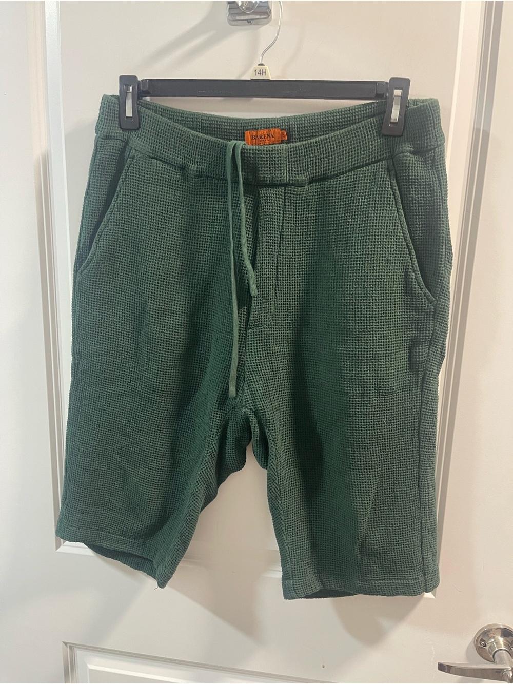 Barena Venezia  Waffle-Knit Drawstring Shorts in Forest Green Have Small Spots